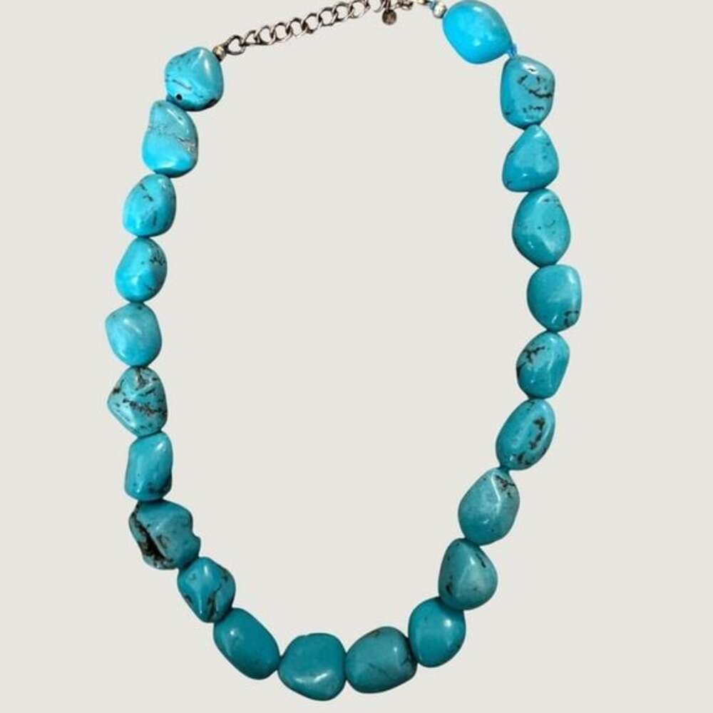 GSJ Sterling‎ Silver 925 Chunky Turquoise Nugget Statement Necklace Adjustable